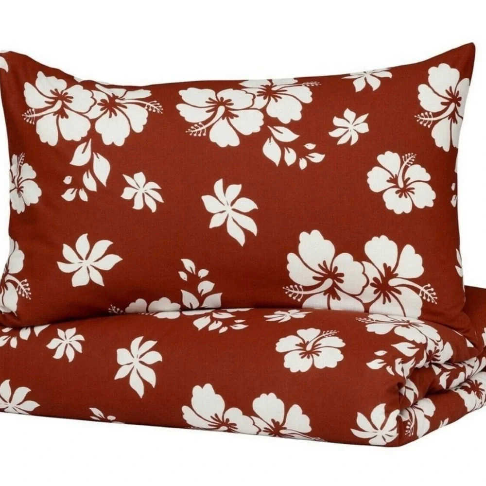 NWT IKEA Salepsrot - Queen Reversible Duvet Set Rust & White Floral